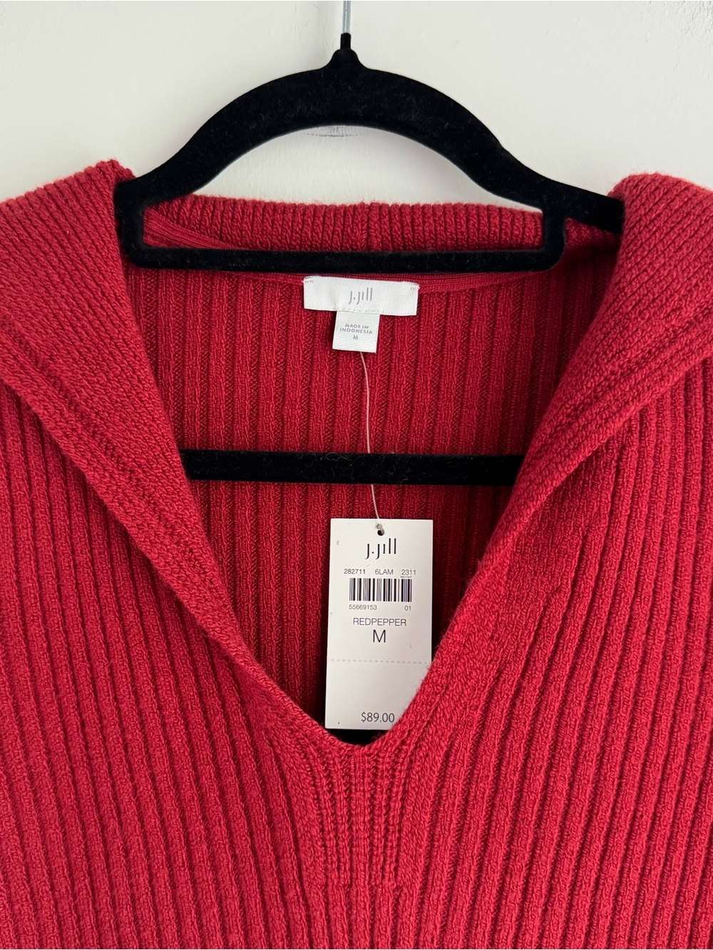 J JILL Spread Collar Red Pepper Sweater Cotton Blend NEW Women’s M - Picture 2 of 10